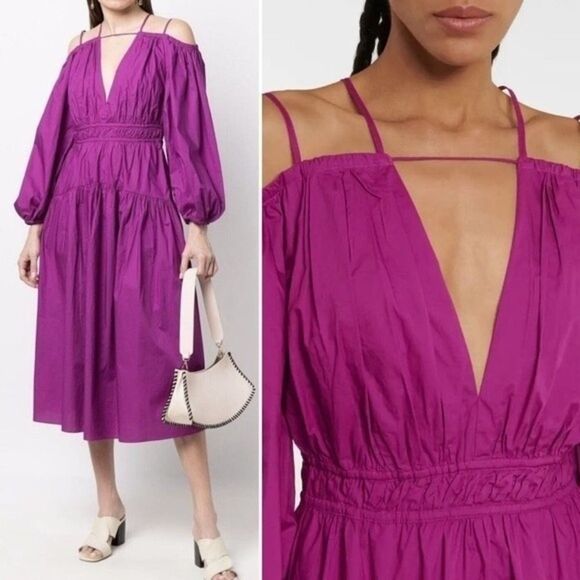 ULLA JOHNSON Tahlia Dress, Magenta/Orchid Off Shoulder, Boho, Size 2